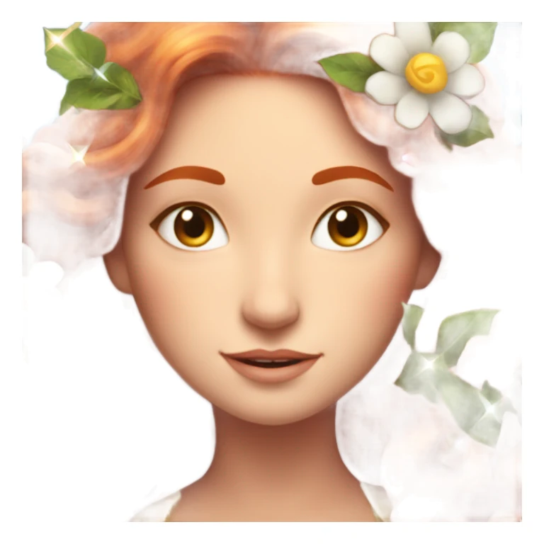 Long Red haired goddess with flowers in her hair surrounded by sparkles  sticker