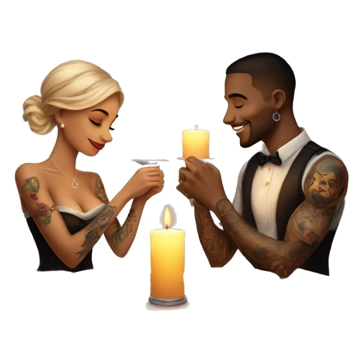 romantic candle light dinner for beautiful tattooed couple sticker