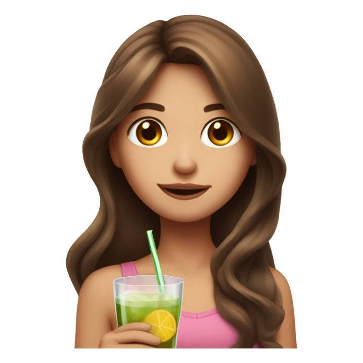 Dizzy cute girl with long brown hair holding a cocktail sticker