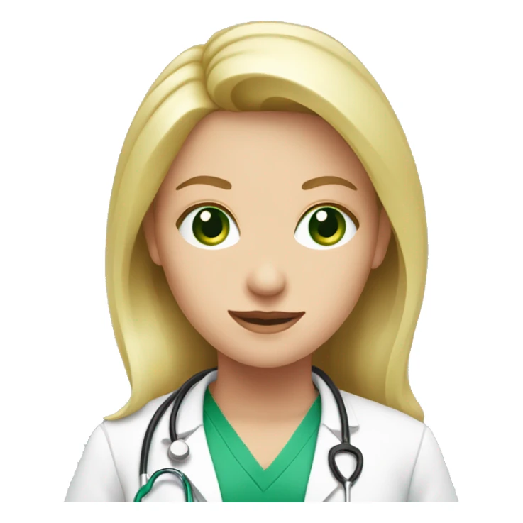 Blond woman doctor with green eyes wearing pink sticker