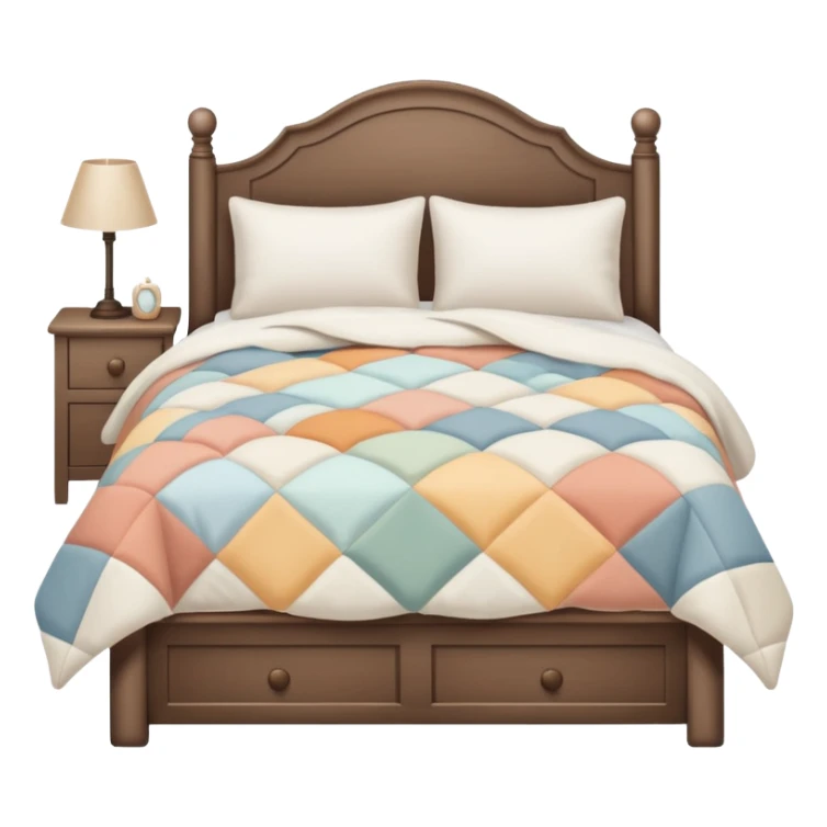 white bed with cozy quilt in muted colors  sticker