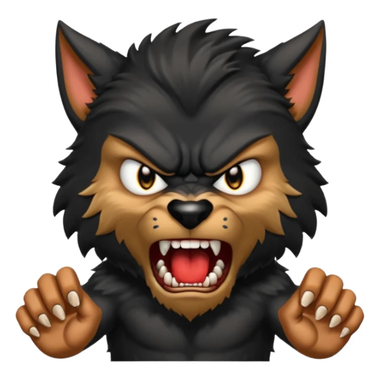 Create an emoji of Werewolf half bodied till waist sharp nails angry face black sticker