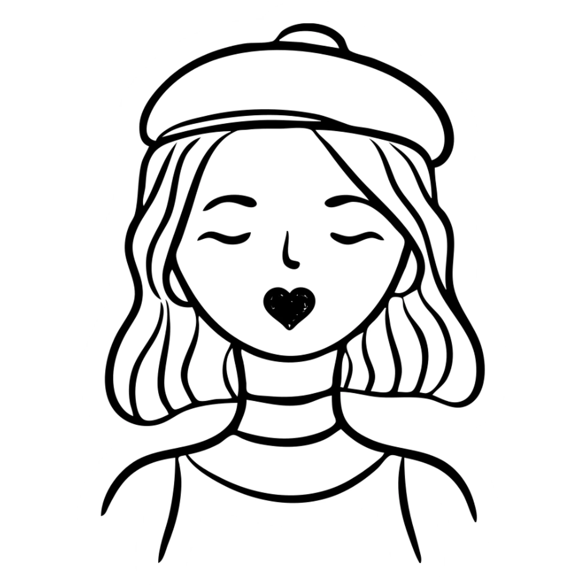 woman with a beret hat and heart-shaped lips, coquette aesthetic sticker