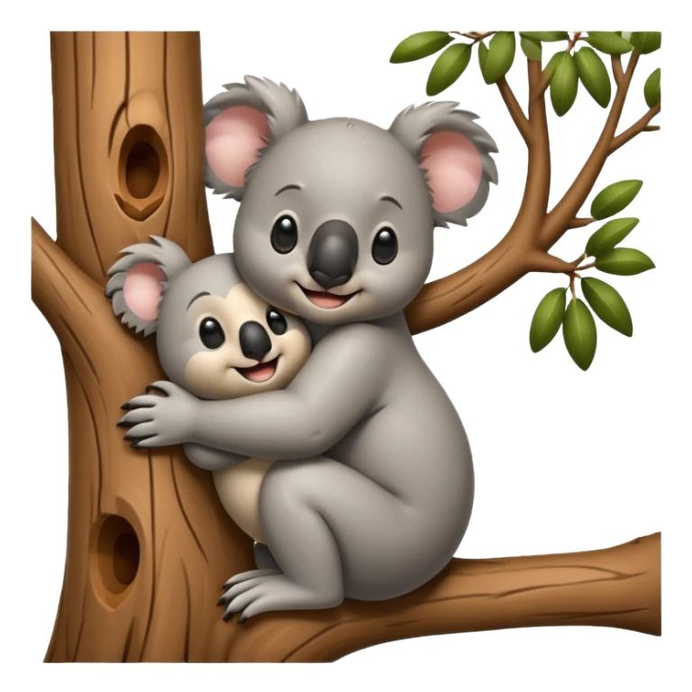 Koala and tree hugging each other, add a face to the tree sticker