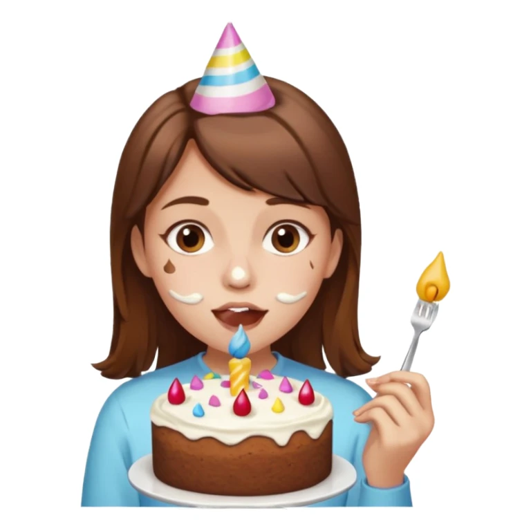 Brown hair Birthday girl eating a cake sticker