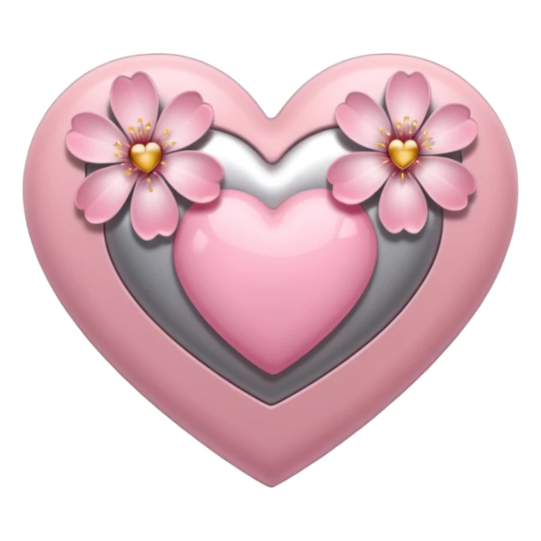 heart with a sakura blossom overlay and pink silver highlights sticker