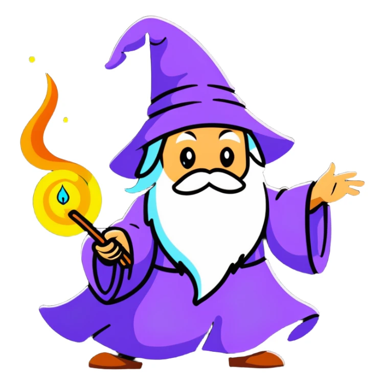 cartoon wizard casting a spell with colorful magic swirls sticker