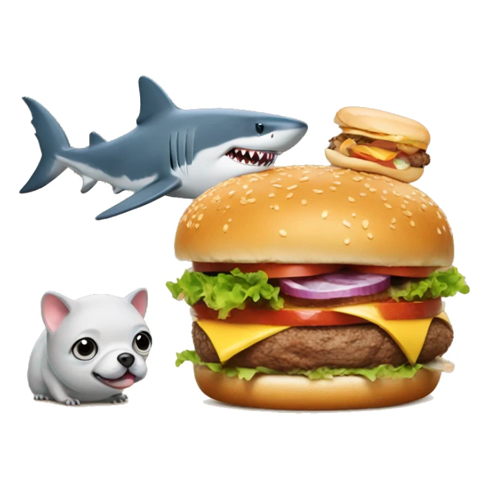 Shark and dog and hamster in burger together sticker