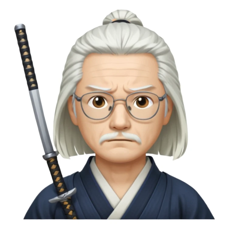 samurai, slim, long white hair , glasses sticker