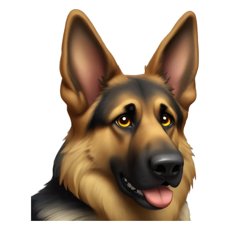 German Shepherd, with long fur, color grading would be black and brown yellowish feet, a little brown yellowish behind ears and the same color only under eyes on the cheeks and two brown/yellow dota over the eyes sticker