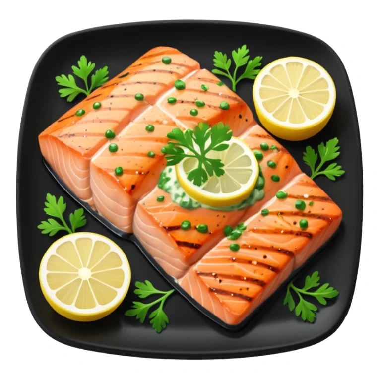 Grilled Salmon With Lemon Butter on a black plate sticker