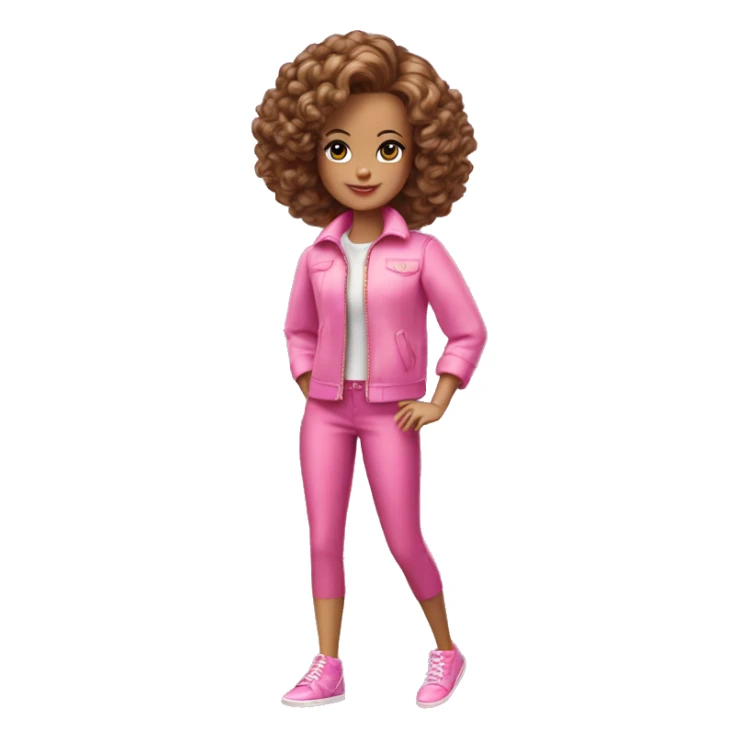 Curly Brown short hair barbie full body pink clouth sticker