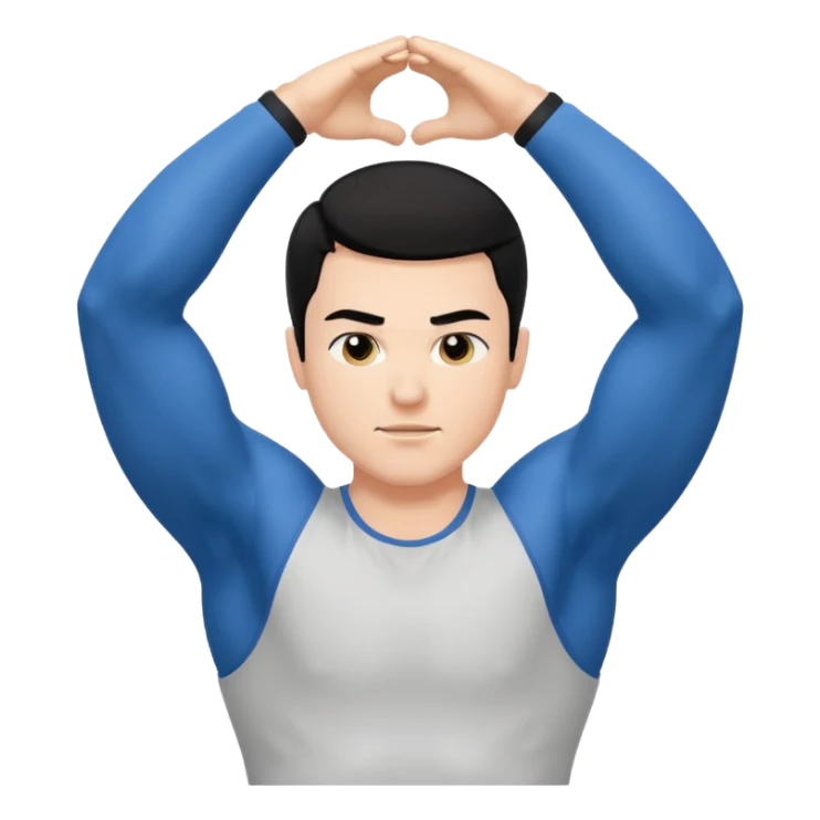 Hombre blanco pelinegro haciendo ejercicio de estiramiento de brazos sticker