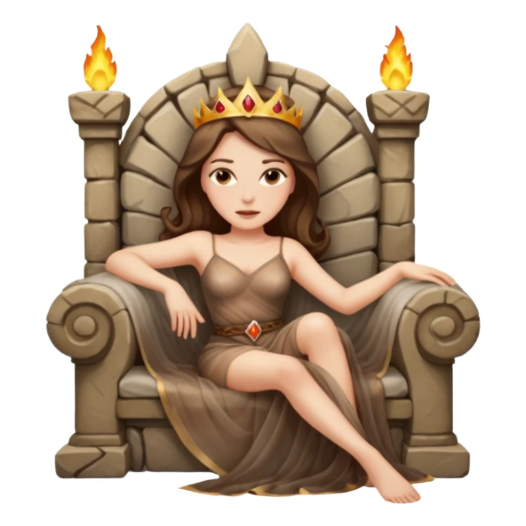 Woman reclining on a stone throne, sheer fabric, torchlight, dangerous sticker
