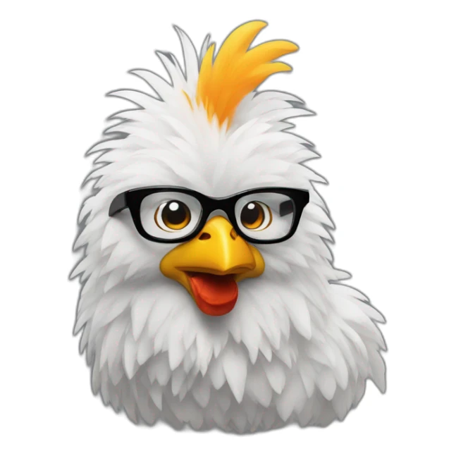 Fluffy chicken with black glasses and smoke and thunders sticker