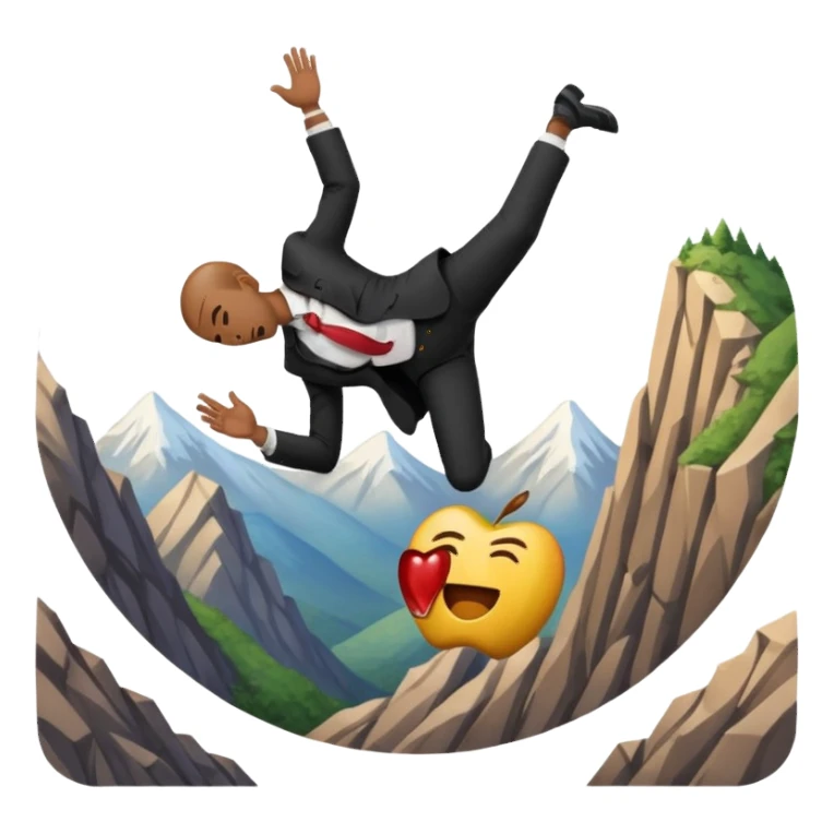 apple style emoji of a man falling head over heels past a mountain sticker