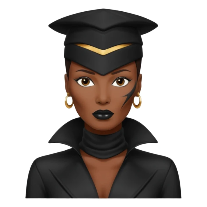 Grace Jones with dark brown hair, black outfit sticker