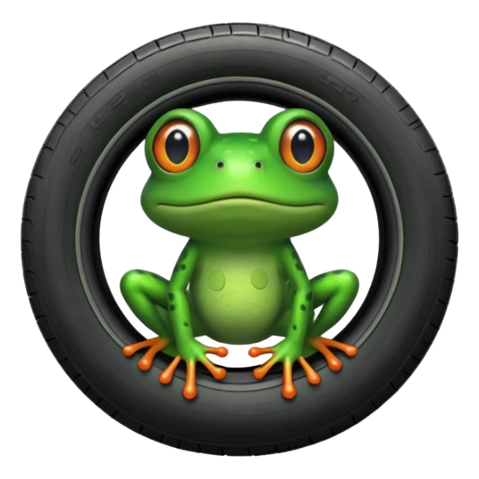 Frog head and legs but the body is a tire sticker