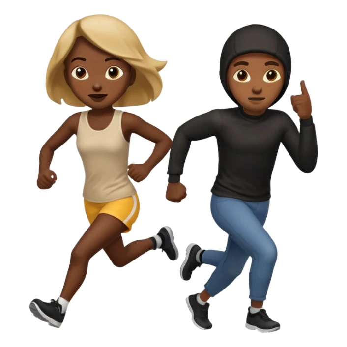 A black robber with girl over shoulder while running as a emoji sticker