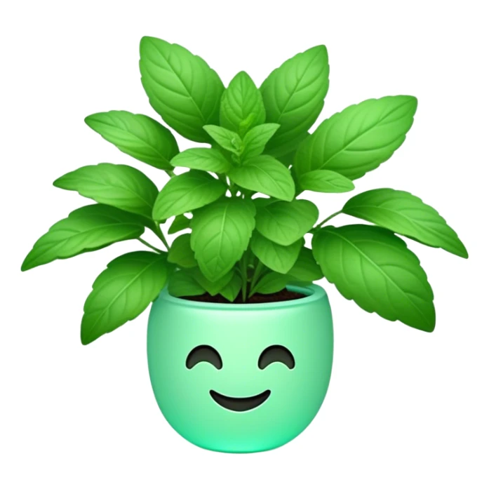 Cinematic Realistic Mint Emoji, Fresh and lively, with deep green leaves covered in tiny veins, emanating a cool, refreshing aroma. The plant’s soft, rounded edges sway gently in the breeze, inviting calm and relaxation. Soft glowing outline, capturing the essence of freshness and cooling fragrance in a fragrant mint plant! sticker
