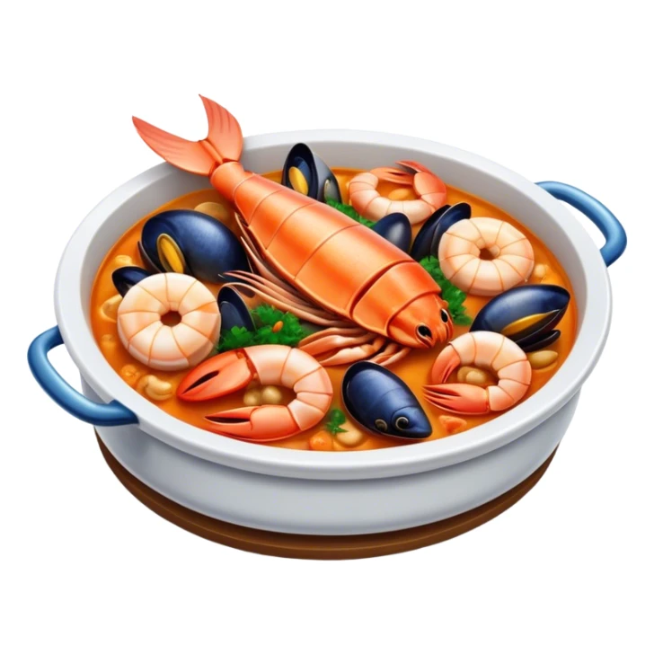 Cinematic Realistic Buzara Seafood Dish Emoji, depicted as a rustic, flavorful seafood stew with shellfish rendered with rich textures and dynamic, maritime lighting. sticker
