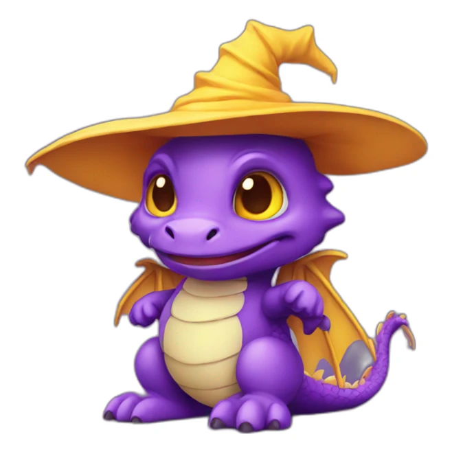 cute purple dragon with yellow eyes wearing wizard hat sticker