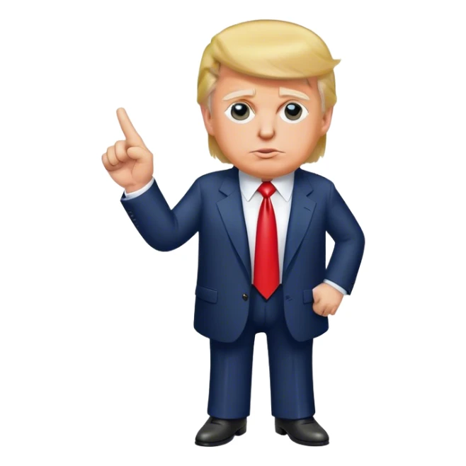 Donald Trump pointing his finger up, full-length, don't make big eyes, hyper-realistic sticker