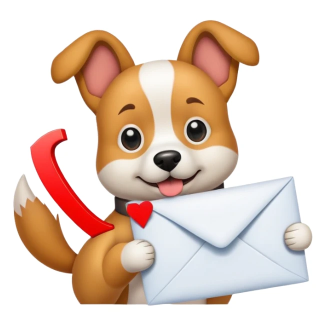 dog holding L sticker