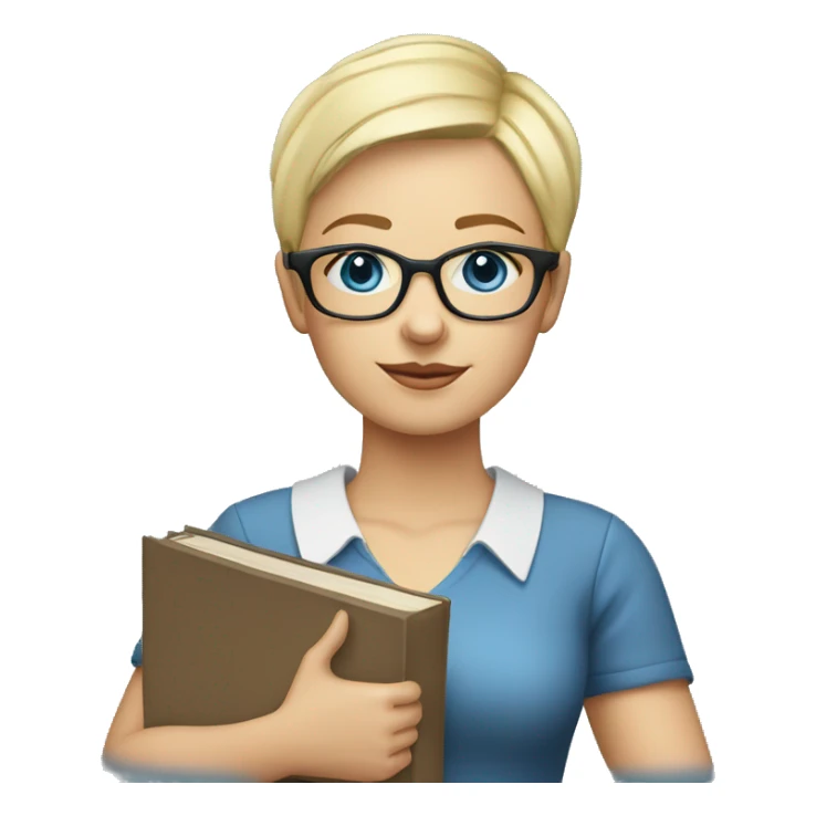 Teacher with books glasses blonde pixie haircut blue eyes casual sticker