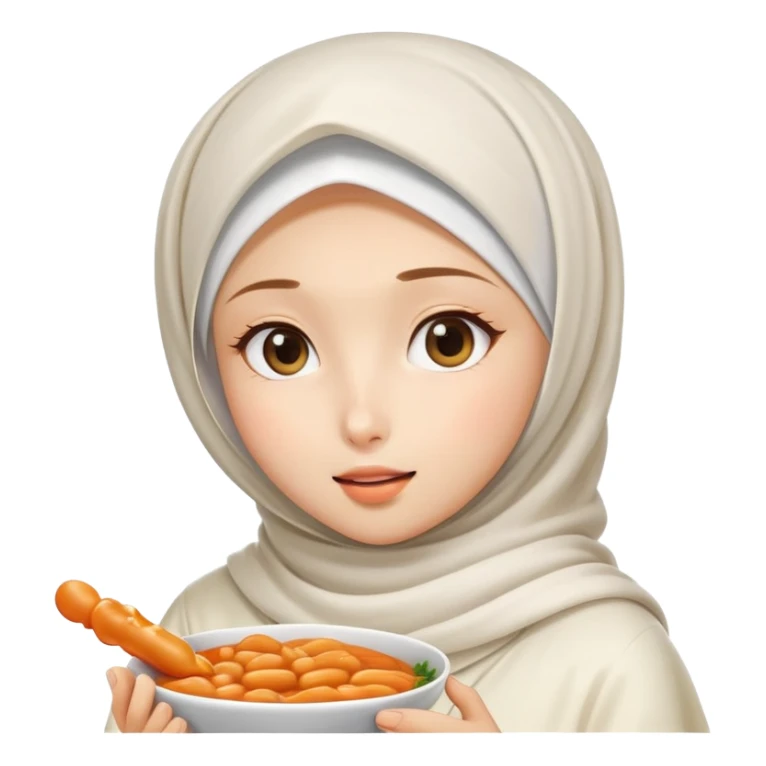 White hijab girl and tteokbokki sticker