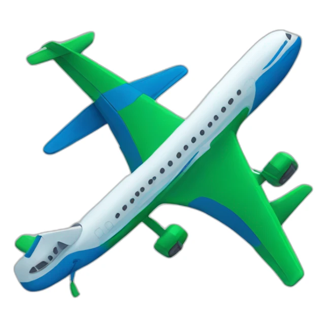 An Airplane has green and blue colors sticker