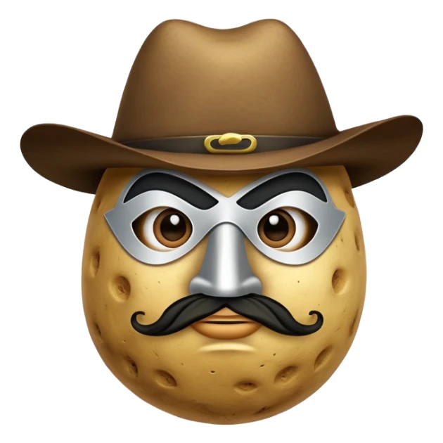 potato with a Zorro mask sticker