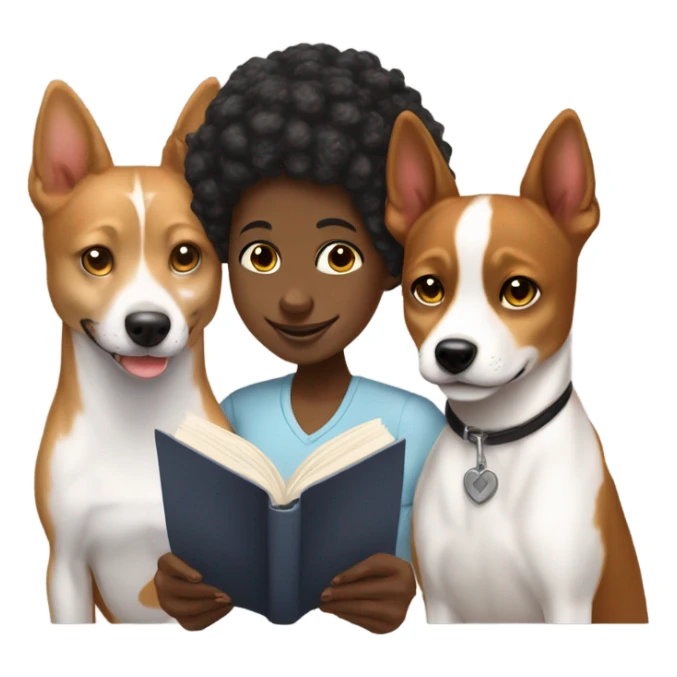 Black girl, white guy and basenji studying together sticker