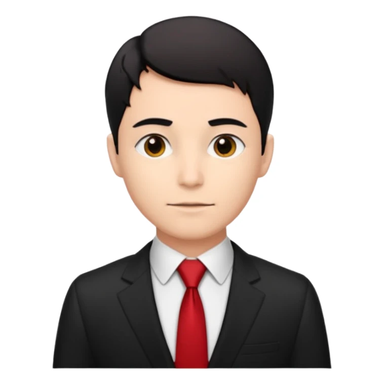 lawyer wear black suti with red tie, with black hear sticker