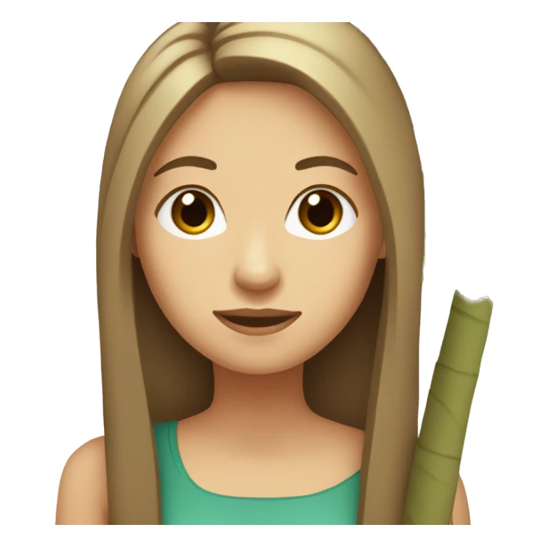 White girl with long straight brown hair carrying small palm tree sticker