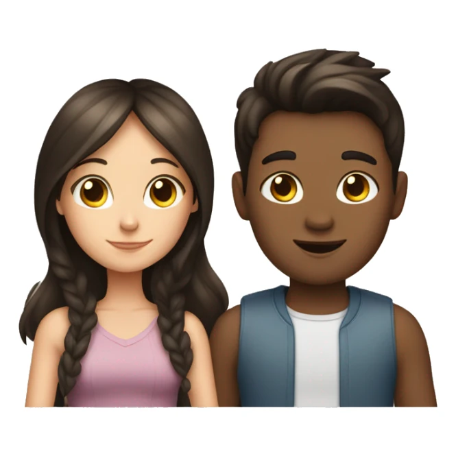 Brunette girl and brunette boy with cat sticker