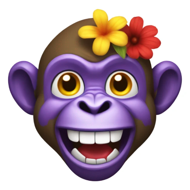 A monkey who grins and gets angry at a bouquet of flowers sticker