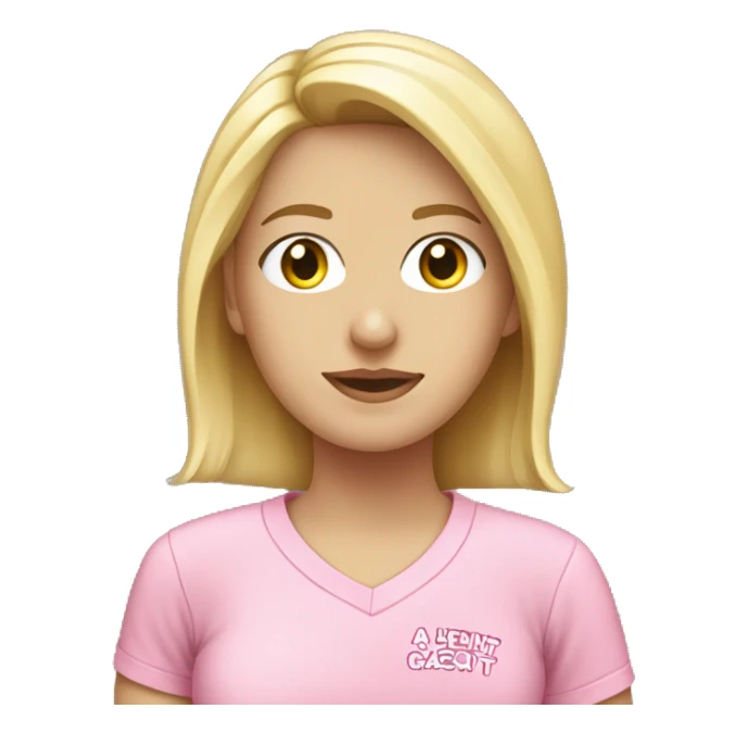 Caucasian blonde girl wearing breast cancer shirt sticker