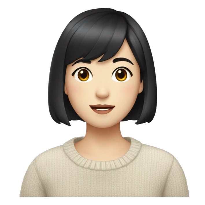 fermer korean girl short black hair sharp jawline, attractive wearing a sweater sticker