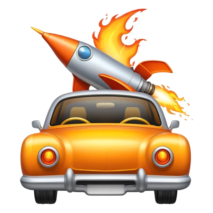 car with a rocket engine on the trunk with fire coming out of it sticker