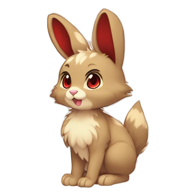 Cute, Chibi, Kemono-style, Anthro, Fur-Sona, Dark-Brown, Normal-type-Ground-type Tan-Rabbit-Fakémon with Dark-Red eyes, beige belly, beige paws, beige feet, beige freckles, full body sticker