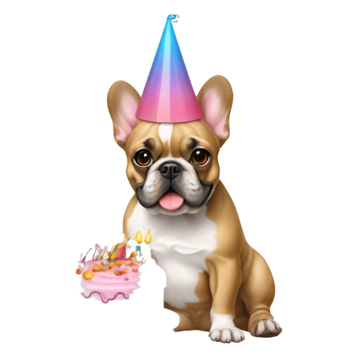 french bulldog birthday hat and cake sticker
