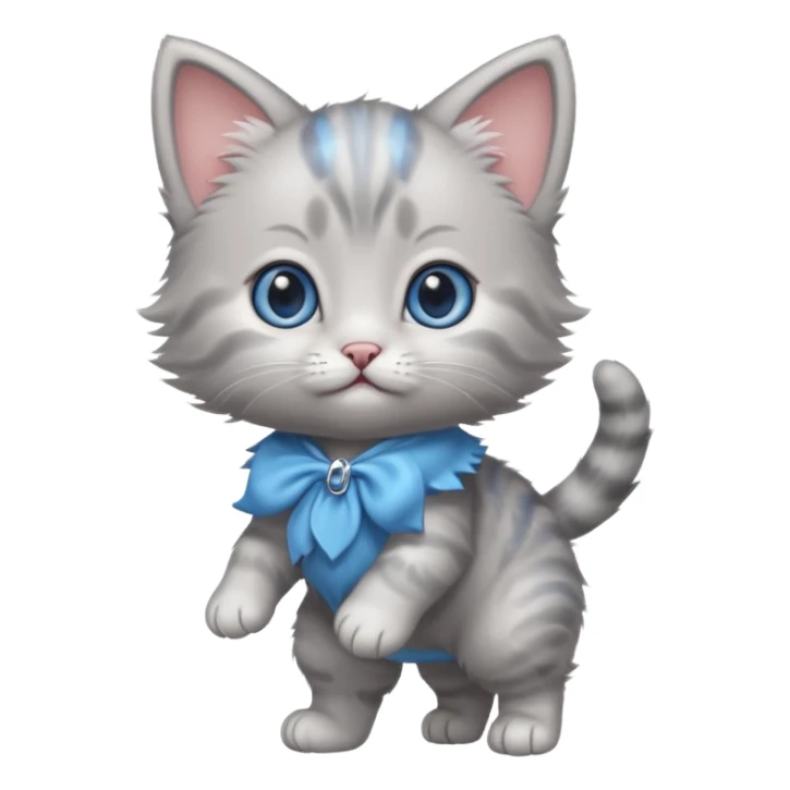 Cute gray baby girl kitten with blue eyes standing on back legs sticker