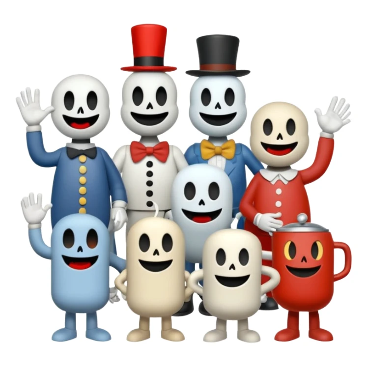 All Cuphead characters and a mega all bosses and all mega casino bosses and Cuphead ghost and Mugman tells elder kettle but elder kettle was dead and Mugman sticker