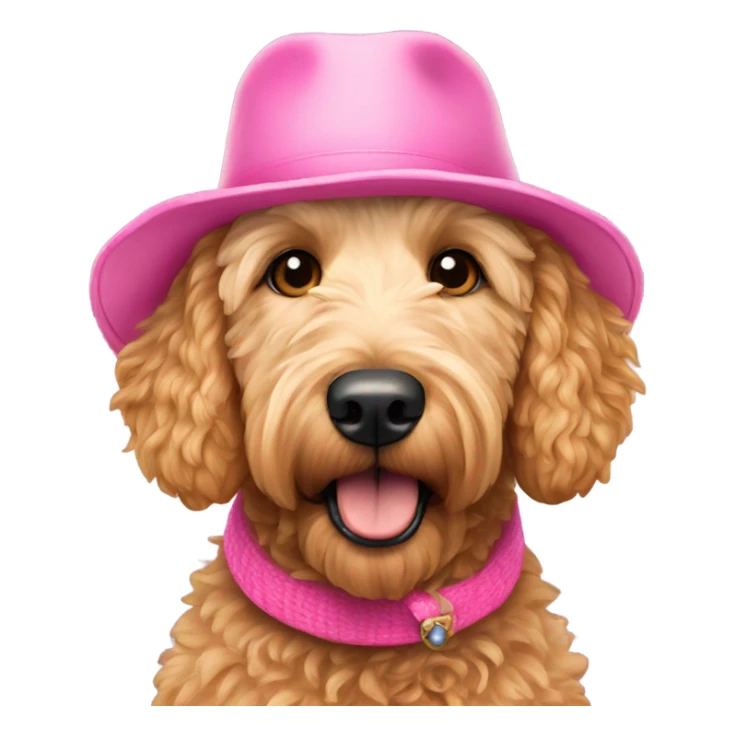 golden doodle dog wearing a pink hat  sticker