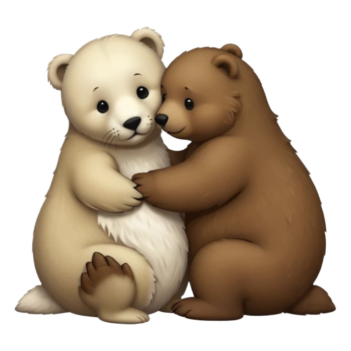 small white seal kissing a big brown bear sticker