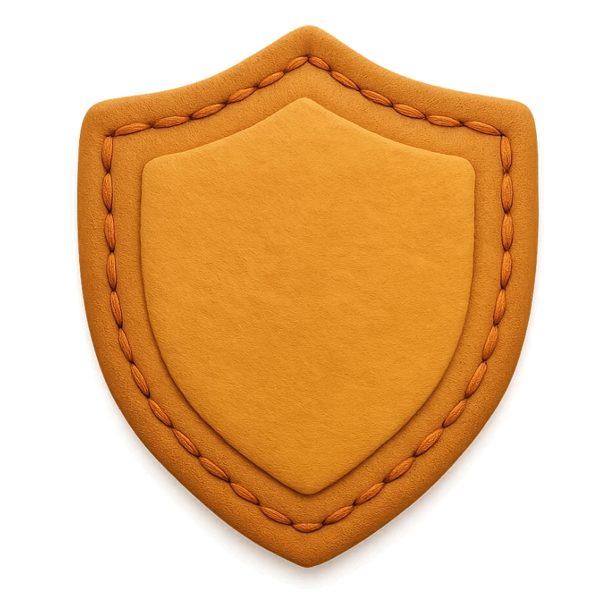 <StylePrompt>
  <Name>Minimal Felt Appliqué Icon</Name>
  <Description>
    A soft, handcrafted felt icon style with lightly padded forms, simple shapes, and clean outlines. Features slightly more visible stitching for tactile charm while maintaining a low-detail aesthetic.
  </Description>
  <VisualProperties>
    <Material>Felt</Material>
    <Texture>Soft, matte surface with subtle fiber detail</Texture>
    <Stitching>
      <Type>Threaded edge stitch</Type>
      <Color>Muted orange or warm brown</Color>
      <Pattern>Evenly spaced running stitch around edges</Pattern>
      <Thickness>Medium (approximately 10% more pronounced than minimal)</Thickness>
      <Contrast>Moderate (stitch color clearly distinct from base felt)</Contrast>
    </Stitching>
    <Padding>Low to moderate—slightly raised but not deeply dimensional</Padding>
    <Edges>Smooth and rounded with clean curves</Edges>
    <ColorPalette>
      <Primary>Warm yellows, oranges, and browns</Primary>
      <Accent>Dark brown for facial features</Accent>
      <Background>Neutral off-white or soft beige</Background>
    </ColorPalette>
  </VisualProperties>
  <FacialFeatures>
    <Eyes>Small round dots</Eyes>
    <Nose>Simple oval or triangle</Nose>
    <Mouth>Minimal curved line or none</Mouth>
    <DetailLevel>Low</DetailLevel>
  </FacialFeatures>
  <Rendering>
    <Lighting>Soft and diffused</Lighting>
    <Shadows>Subtle, barely visible</Shadows>
    <Perspective>Front or side profile, flat angle</Perspective>
  </Rendering>
  <Applicability>
    <SubjectType>Animals, symbols, objects</SubjectType>
    <OutputFormat>Icon, patch, or sticker</OutputFormat>
  </Applicability>
</StylePrompt>

{subject} = shield sticker