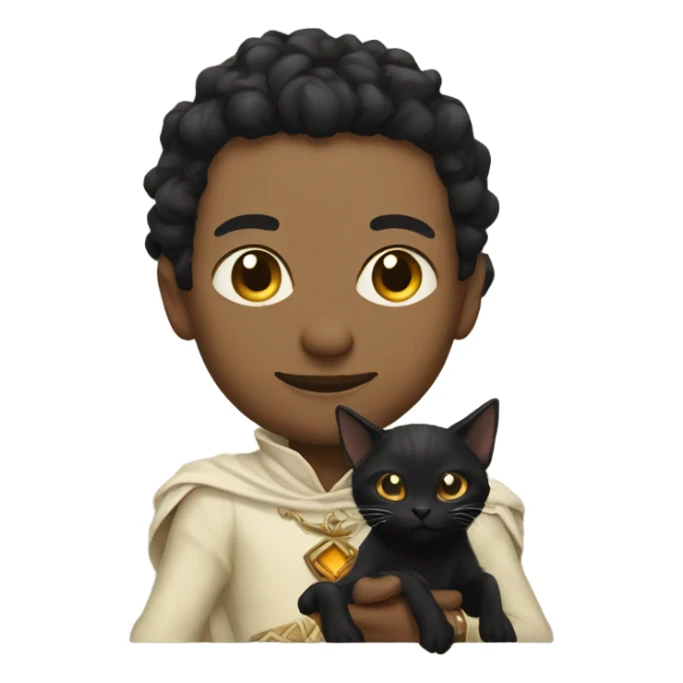 A pale sun warlock who is holding a black kitten sticker