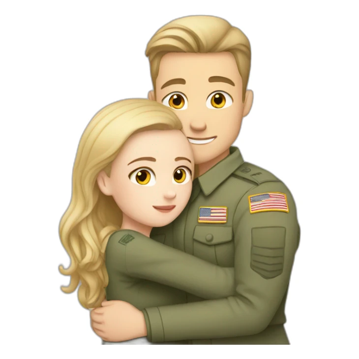 white girl hugs with white military boy sticker