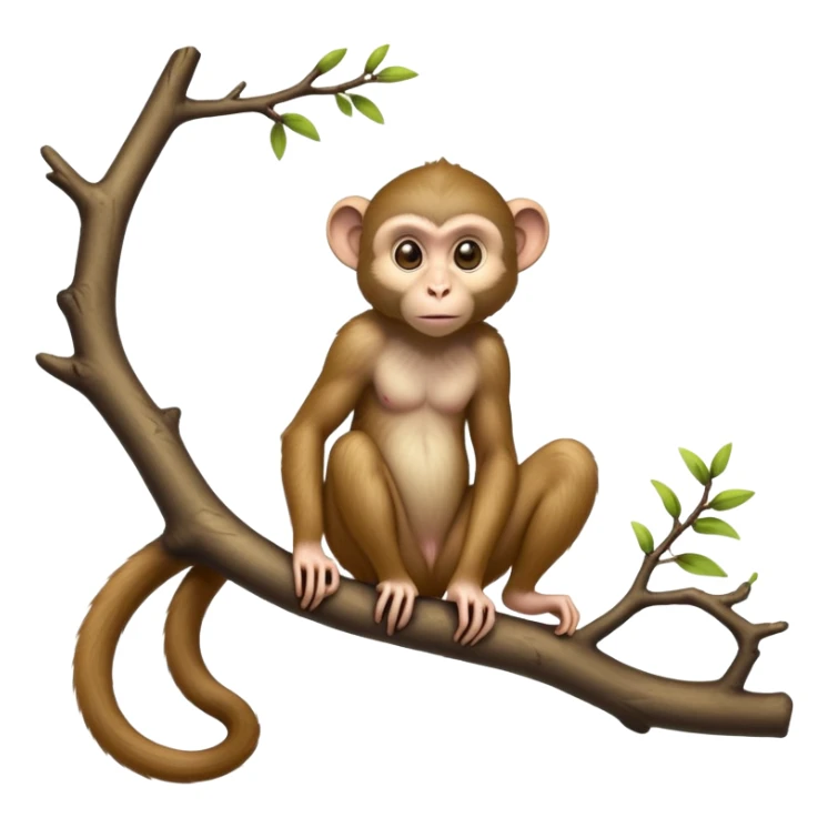cinematic-Macaques-realistic-full-body-sitting-emoji,-slim-agile-frame-poised-on-a-branch,-long-tail-curled-slightly,-head-tilted-dramatically,-bright-playful-eyes-exuding-mischief,-simplified-yet-realistic-focused-features,-highly-detailed,-glowing-with-an-almost-sarcastic-glow sticker